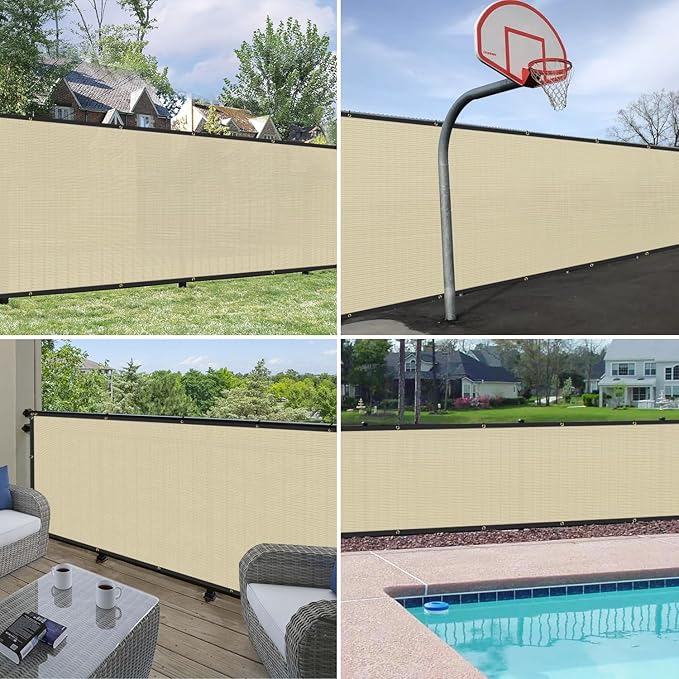 Windscreen4less Privacy Fence Screen Heavy Duty Windscreen Fencing Mesh Fabric Shade Net Cover with Brass Grommtes for Outdoor Wall Garden Yard Pool Deck, 8'x2' Beige