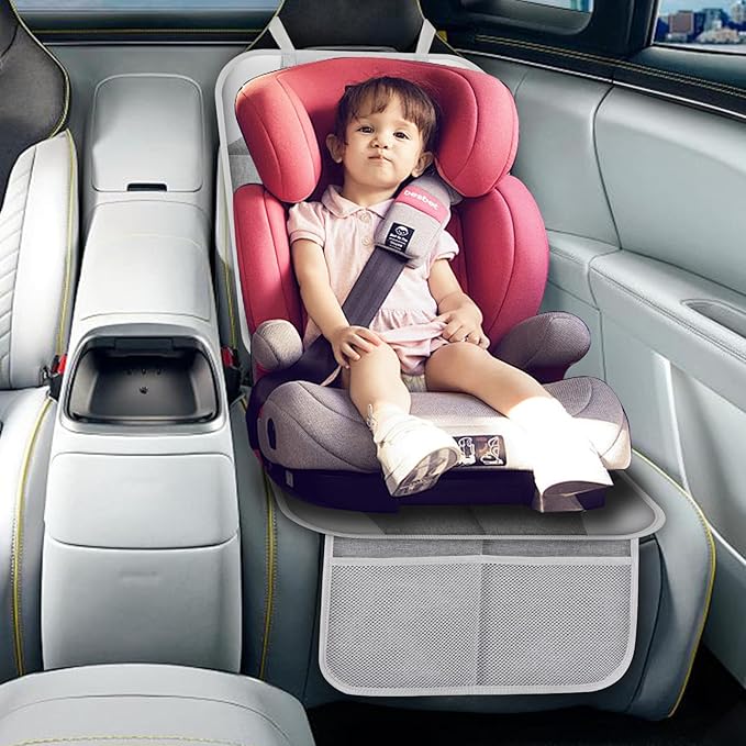 Meolsaek Car Seat Protector for Child Car Seat, Durable 600D Fabric Waterproof Car Seat Cover with Thick Pad Non-Slip Backing，No Imprints (Silver Gray-2pcs)