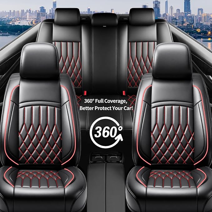 Fit for Santa Cruz Seat Covers Compatible with Hyundai Santa Cruz 2022-2026 - Waterproof Breathable Leather Automotive Seat Cushions Protector,Airbag Compatible,Full Set 5 Seats(Redline)