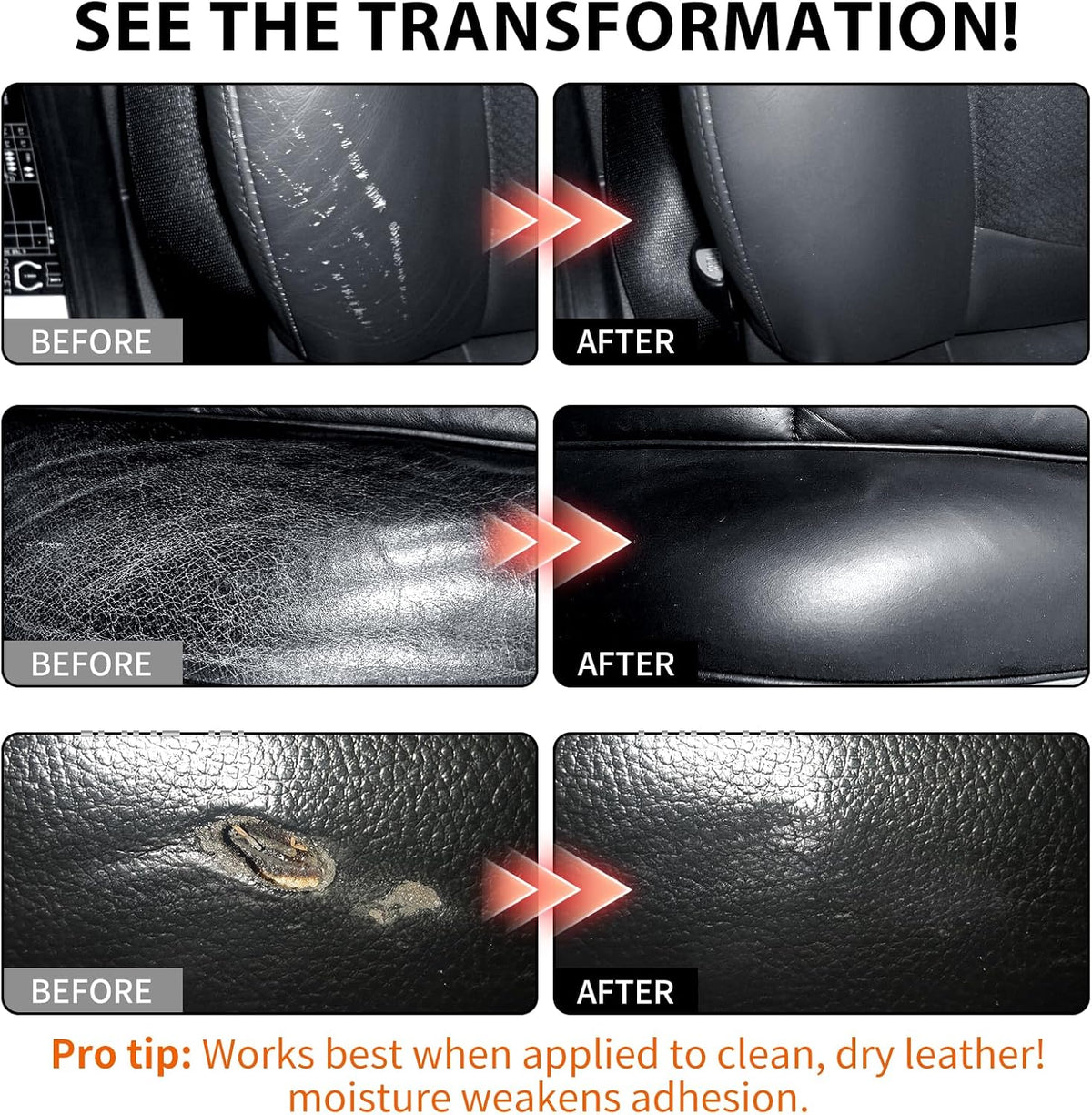 Leather Repair Kit,Car Seats, Sofa,Jacket & Purse - Repairs Burn Holes,Scratches,Tears - Restores Faux,Vinyl,Artificial and Real Leather (Black)