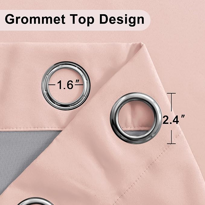 XWZO 100% Blackout Curtains with Tiebacks- Double Layer Total Shading Window Treatment Thermal Insulated Lined Drapes with Grommets for Bedroom/Patio Door, Blush Pink, W52 x L54, Set of 2 Panels