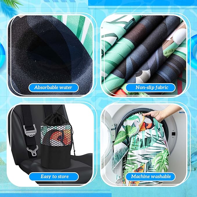 4 Pack Car Seat Towel Covers with Storage Bag 63 x 32 Inch Athletic Running Towel Seat Sweat Washable Non Slip Cover Gift for Car Outdoor Sport Activities (Tropical Summer Flower)