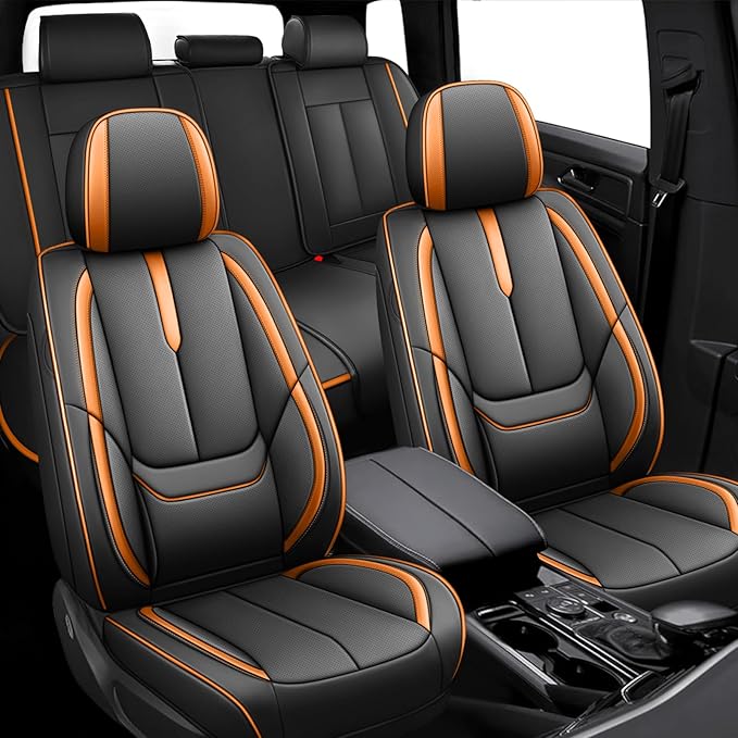 Fit for 98% of Mercedes Benz Car Seat Covers, Premium Nappa Leather Seat Cover, Fully Wrapped Protect Modern Style Seat Cover (5-Seat Standard, Black & Orange)