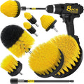 Holikme 8 Piece Drill Brush Attachments Set, Power Scrubber with Extend Long Attachment，Cleaning Supplies for Bathtub, Shower, Grout, Tile(Yellow)
