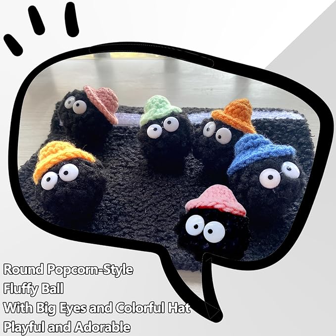 Car Headrest Pillow & Steering Wheel Cover Set with Cute Big-Eyed Black Travel Neck Support Pillow Fur Car Interior Accessory (Safty Belt Cover 2PCS)