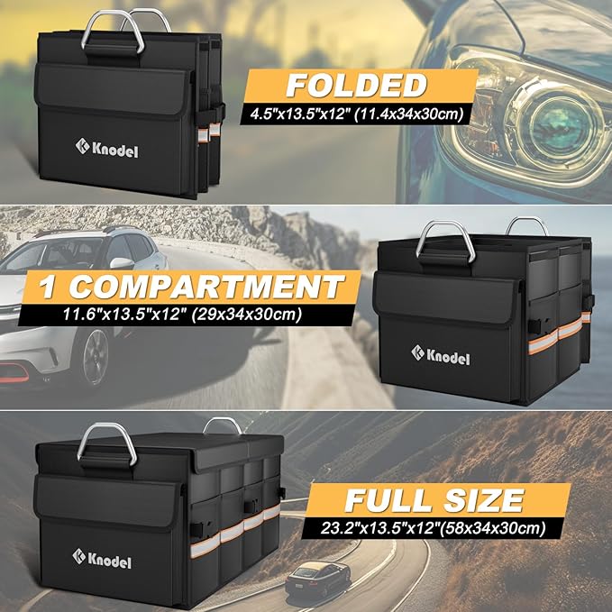K KNODEL Car Trunk Organizer, Car Organizer With Lid, Heavy Duty Collapsible Trunk Storage for SUV, Truck, Cargo Trunk Organizer with Lid (Medium, Black)