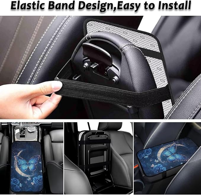 Butterfly Moon Auto Center Console Pad Soft Comfortable Arm Rest Cover Car Convenient Car Center Console Lid Cover Accessories Universal Fit Sedans,Cars,Vans,SUV,Truck