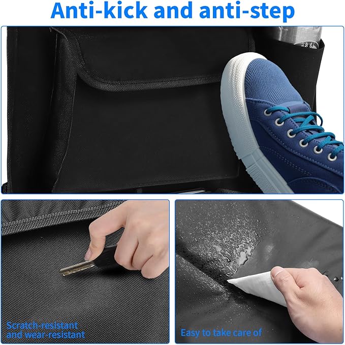 TCJJ Car Seat Organiser, Car Organiser Back Seat for kids, Car Backseat Seat Kick Protector with Tray and Touch Screen Tablet Storage Pockets Black/2 Pack