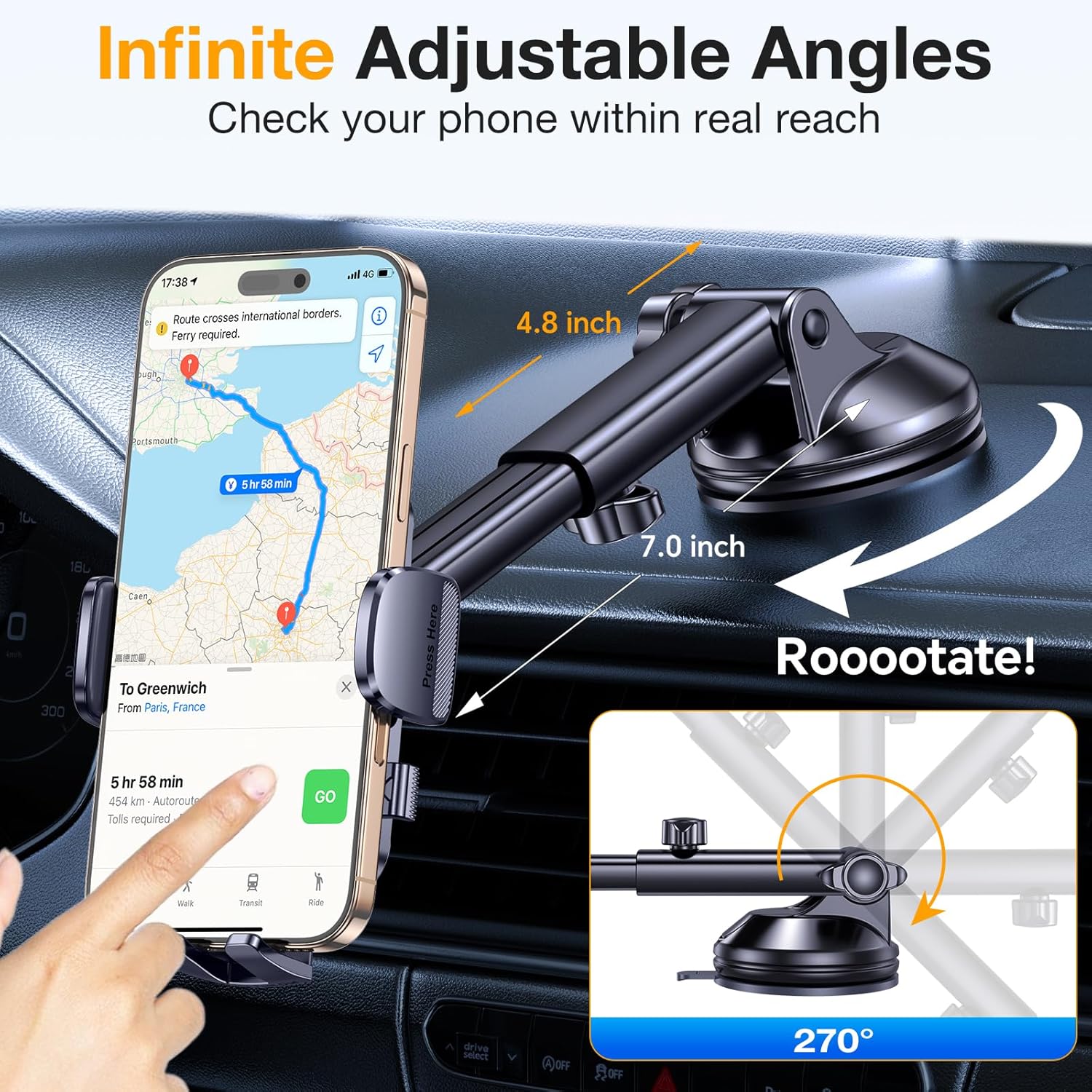 Phone Holders for Your Car【2025 Upgraded 3 Base in 1】Car Phone Holder Mount Dash【360°】Suction Cup Phone Mount for Truck Cell Phone Holder Automobile Accessory Kits for Car fits iPhone Samsung