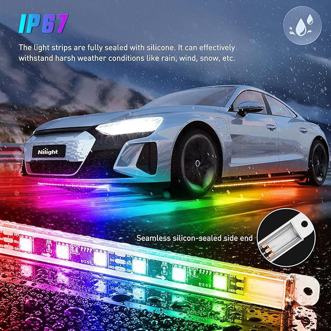 Nilight 4Pcs Aluminum Underglow Neon Accent Strip Lights 396 LEDs Dream Color Door Assist Multi Mode Sound Active Function Music Modes with APP Remote Control Underbody Light Strips for Car Truck RV