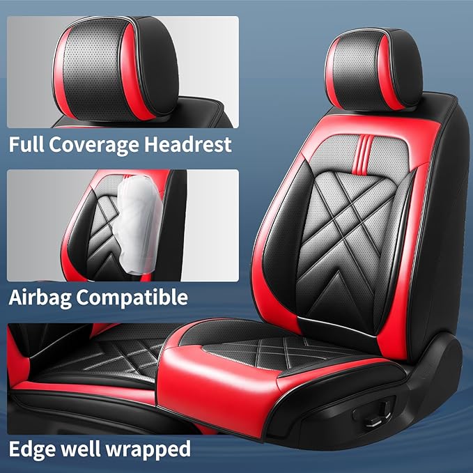 CX-5 Car Seat Covers Custom Fit for Mazda CX-5 2013-2025 2026, Full Coverage Leather Waterproof Breathable Seat Covers, Automotive Seat Protectors, Airbag Compatible(2 Front Seats, Red & Black)