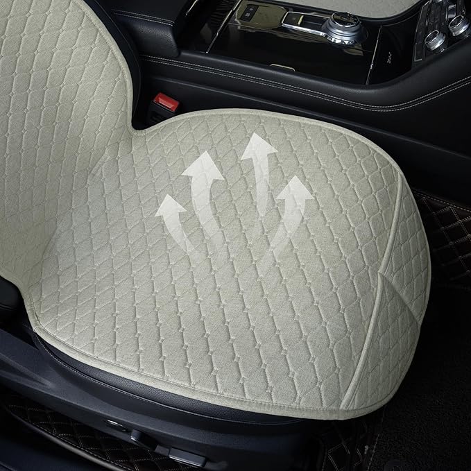Linen Car Seat Covers for Cars, Front Car Seat Cover Protectors with Storage Bags, Anti-Slip & Soft Automotive Seat Cushion Universal Fit for Most Sedan, SUVs, Vehicles (Beige)
