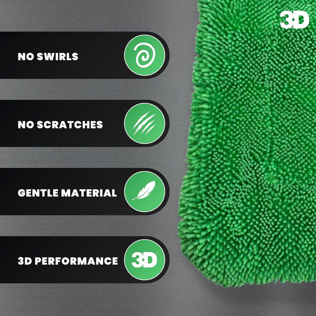 3D Hydro-FIL XL | Professional Grade Microfiber Towel | Extra Large 20” x 31.5” | Highly Absorbent | Premium Drying Cloth for Car Detailing | Green