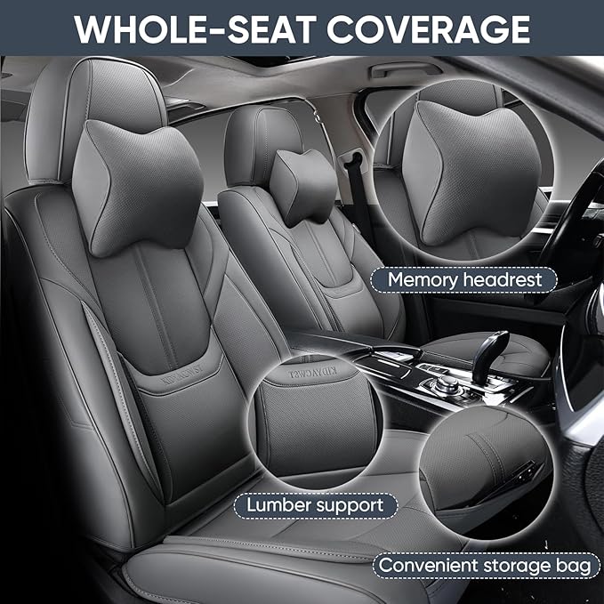 Auto Car Seat Covers Accessories Front Seat Leather Cushion Protector Breathable Waterproof Seat Cover for Cars Universal Fit (Grey, Front Pair)