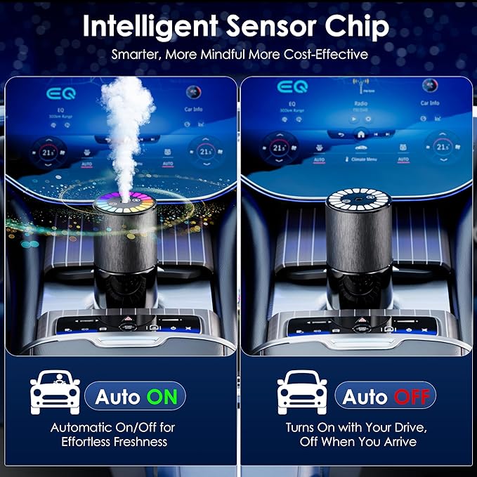 Car Air Freshener, Smart Car Air Freshener, Music-Synced RGB Ambient Lights with Auto On/Off, 150ml, Suitable for Cars, Homes, Offices, Bedrooms (Angels)