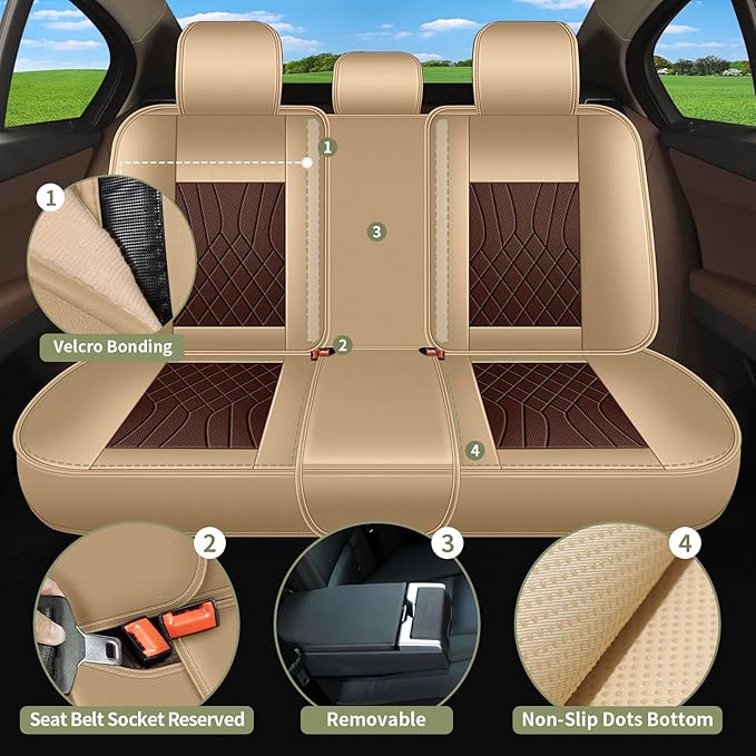 Car Seat Covers Full Set for Honda CR-V CRV 2015-2025 2026-5 Seats- Breathable Cool Ice Silk Leather Seat Covers - Vehicle Seat Cushion (Black&Beige)