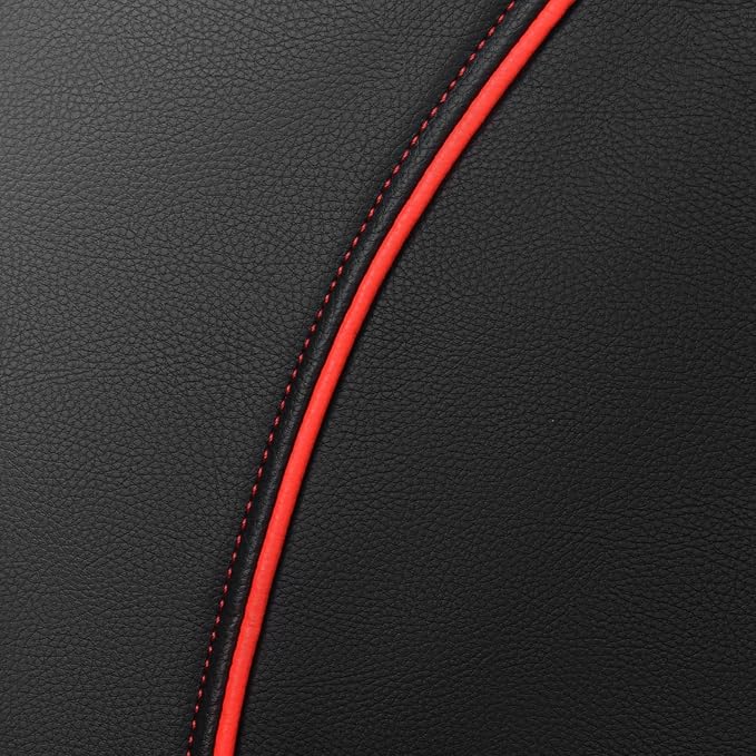 CAR PASS Leather Back Seat Cover,Piping Waterproof Bench Seat Cover, Rear Seat Cover Universal Fit for Cars Sedans SUVs Truck 95% Automotive Interior Backseat Car Covers (Rear,Black and Red)