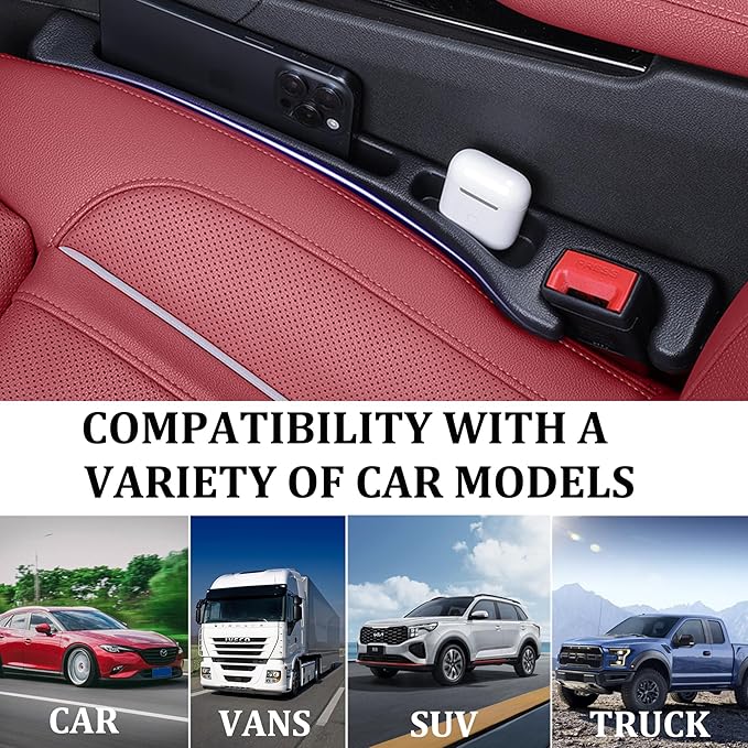 Car Seat Gap Filler 2 Pack, No Drop Seat Guard for Cars SUVs & Trucks, Car Accessories Interior for Between Seat and Console, Prevent Stop Cellphone Wallet Keys Coins and Card from Dropping