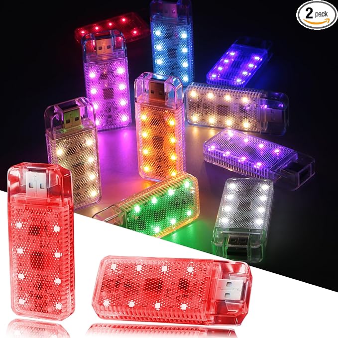 2 PCS Car LED Lights, Portable Magnetic Car USB Atmosphere Interior Light, 8 High-Brightness LED Beads, Rechargeable Touch-Sensitive Light for Vehicles, Bedrooms, Hallways, Camping(2 Red)