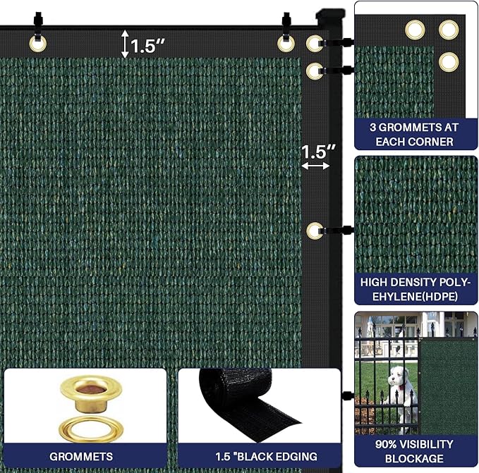 Windscreen4less Privacy Fence Screen Heavy Duty Windscreen Fencing Mesh Fabric Shade Net Cover for Outdoor Wall Garden Yard Pool Deck, 8'x217' Green