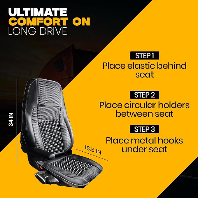 Semi Truck Beaded Seat Covers (1 PC) - Compatible with Freightliner, Peterbilt, Kenworth, Volvo & More - Beaded Cooling Car Seat Cover for Truckers – Truck Driver Seat Cushion