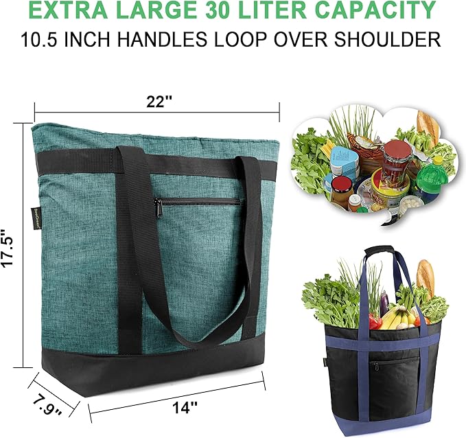 BeeGreen Cooler Bag Soft Insulated Tote for Beach Travel Grocery Shopping Lunch Portable Large Ice Coolers with Handle Hard Freezer Bags with Zippered Top Foldable Leakproof Delivery Totes Navy