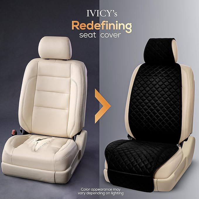 IVICY Faux Suede Front Car Seat Cover – Durable, Non-Slip Seat Protector for Cars – 1 Unit, Black