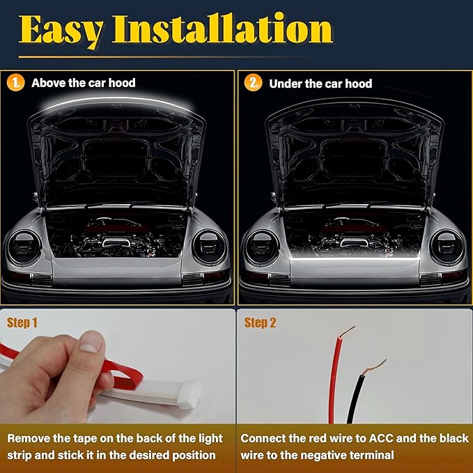 DIBMS 71" High Brightness Car Hood Gap LED Strip, LED Car Ambient Light, Dynamic Scan Activated Design, Daytime Driving Kits, Car Accessories Eclipse LED Lights (Blue)
