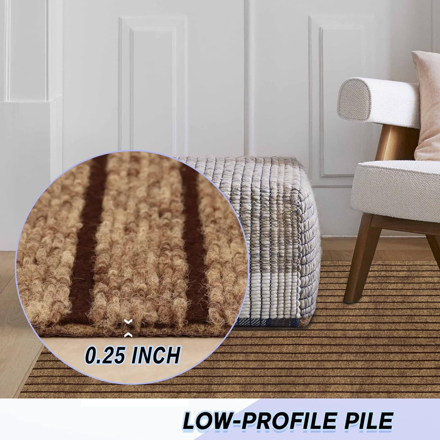 Custom Size Backed Non-Slip Area Rugs Runner, Easy Clean, Waterproof Runner Rugs for Hallway Entryway, Kitchen, Laundry, 4FT x 61FT, Brown Stripe
