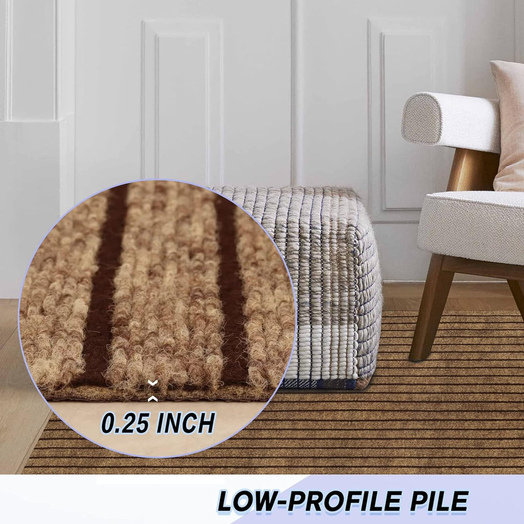 Custom Size Backed Non-Slip Area Rugs Runner, Easy Clean, Waterproof Runner Rugs for Hallway Entryway, Kitchen, Laundry, 2FT x 54FT, Brown Stripe
