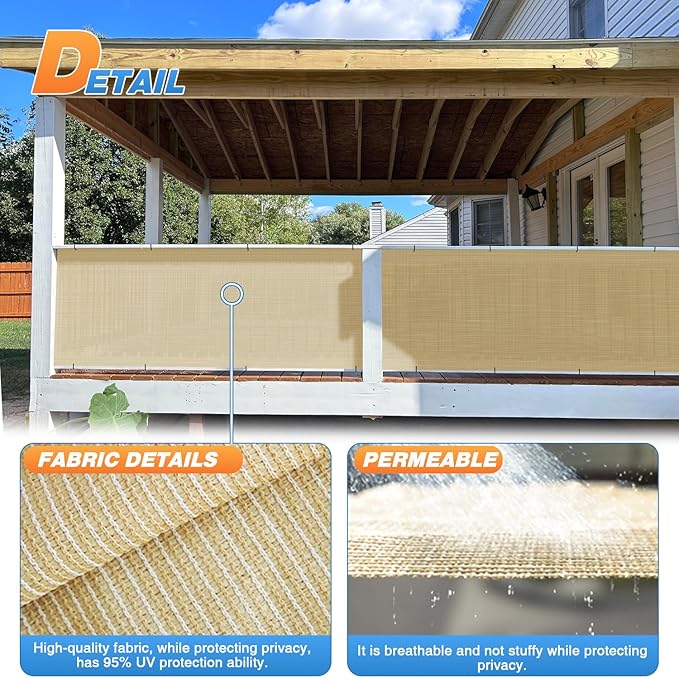 TANG Sun Shade Fabric Roll 8'x66' Shade Cloth for Garden Beige HDPE Mesh Shading Pergola Cover Replacement Canopy, 95% Blockage Sunshades for Outdoor Patio Backyard Plant