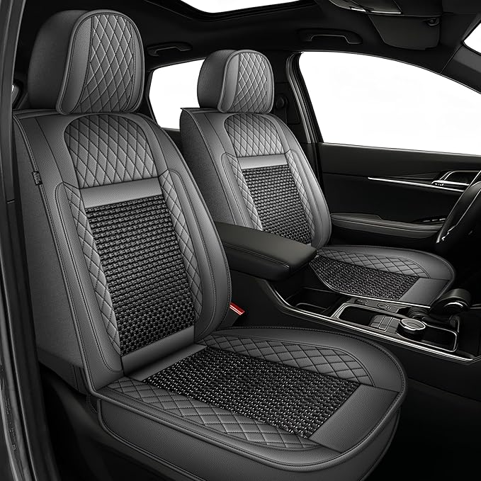 TTX LIGHTING for Ford Bronco Sport 2021-2026 Car Seat Covers, Breathable Ice Silk & Leather Seat Protector, Cool & Anti-Sweat for Long Driving, Airbag Compatible, 2 Front Seats (Black&Gray)