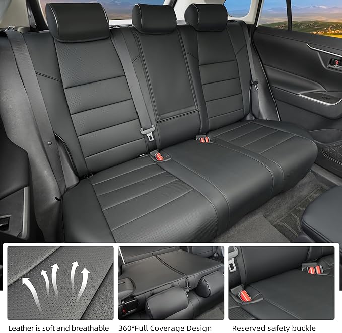 Lolcar Rav4 Seat Covers Custom Fit for Toyota Rav4 2021-2024 Prime SE,XSE & 2019-2025 Hybrid/PHEV SE,XSE, Leather Truck Seat Cover Full Set for SUV,Faux Leather(Black)