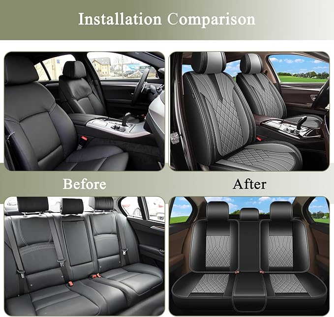 Car Seat Covers for Honda Pilot 2005-2016: 5 Seats Breathable Perforated Leather Seat Cover for Honda Pilot Accessories Interior (Black & Grey)