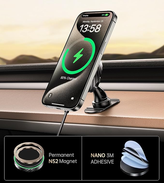 for Magsafe Car Mount Charger 2026 New [Qi2 Certified-15W], 360° Rotatation [Dash & Vent] Wireless Car Charger, for iPhone 17 16 15 14 13 12 Series, for Magnetic iPhone Car Accessories, Black