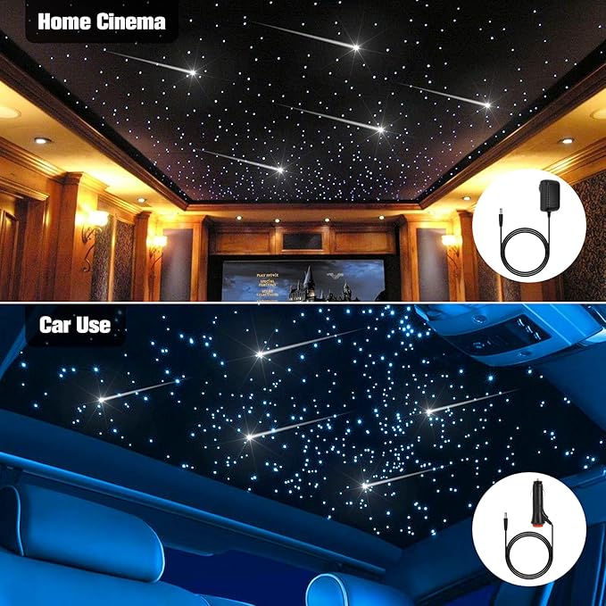 CHINLY 32W Meteor Twinkle 800pcs 13.1ft 0.03in Star Headliner Fiber Optic Lights kit+Shooting Stars Light kit,Music Mode Bluetooth APP Control Remote,RGBW Star Lights for Headliner/Ceiling/Theater