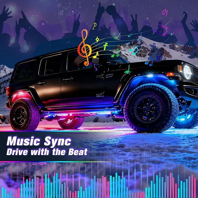 RGB Rock Lights for Trucks, 8 Pods 5-Sided LED Underglow Lights with App/RF Remote Control, 160° Wide Angle Music Sync Neon Exterior Light Kit, IP67 Waterproof, No-Drill for Jeep SUV ATV UTV Boat
