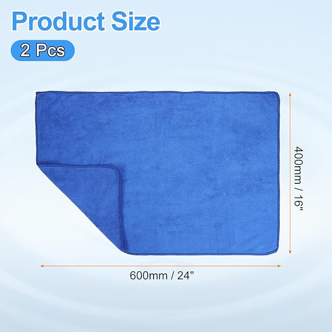 HARFINGTON 2 Pack Microfiber Cleaning Cloth, 24" x 16" Multi-Functional Cleaning Towels Reusable Absorbent Rags for Car Wash Kitchen Household Window Clean, Sapphire Blue