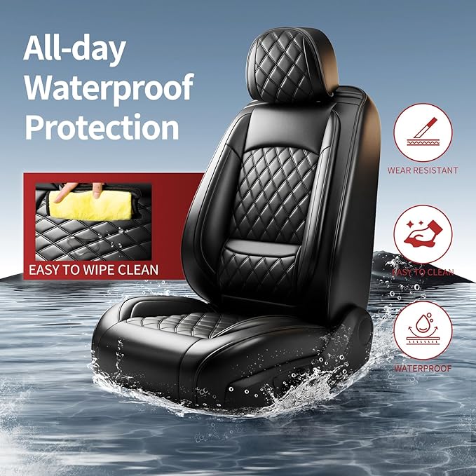 Fit for Accent Seat Covers Compatible with Hyundai Accent 2017-2026 - Waterproof Breathable Leather Automotive Seat Cushions Protector,Airbag Compatible,Only 2 Front seat Covers(Black)