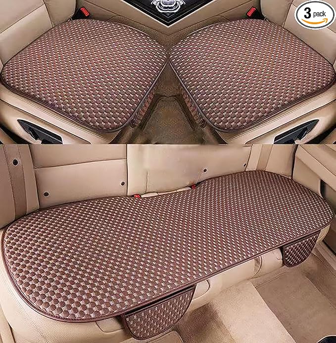 acdiac Universal Ice Silk Car Seat Cover Summer Auto Cool Cushion Breathable Cozy Non-Slip Car Seat Pads 3pcs/Sets (Brown)