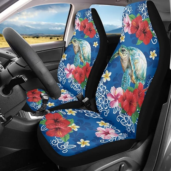 BIGCARJOB Floral Turtle Car Seat Cover Full Set Universal Car Interior Accessories Set Car Front Seat Covers Auto Interior Seat Protector Saddle Blanket for Women Gifts