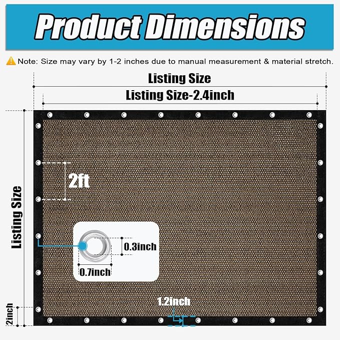 Amagenix 90% Sun Shade Cloth with Grommets, 12' x 20' Pergola Replacement Shade Cover Canopy Privacy Screen for Outdoor Patio Garden, Mocha (We Customized)