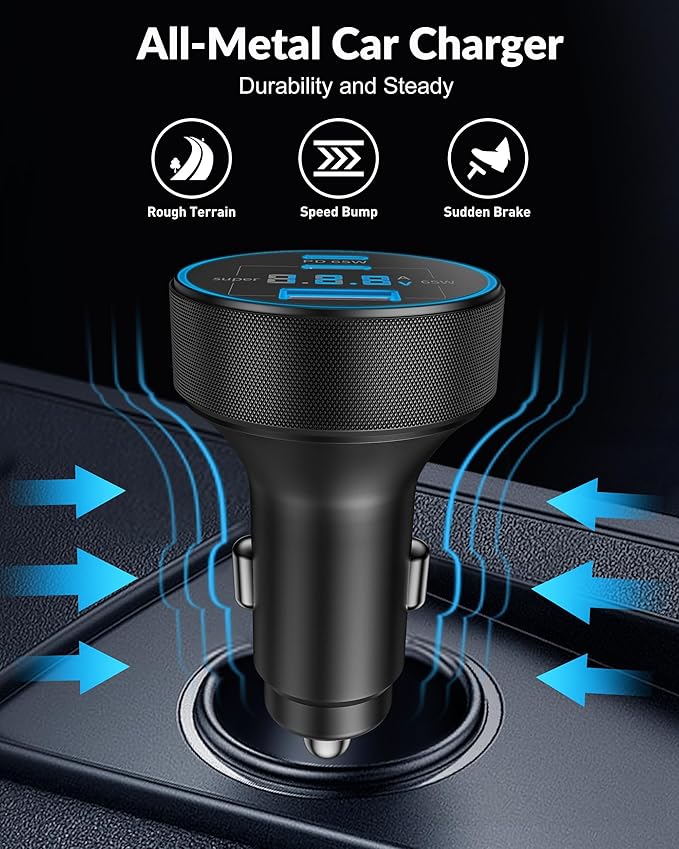 USB C Car Charger, 3-Port 130W Type C Super Fast Charging Car Phone Charger Adapter Accessories with Voltage Display Cigarette Lighter for iPhone 17/16/15/14/13/12, iPad, Galaxy S26/S25/S24, Android