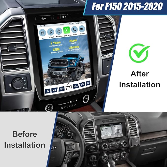 Car Stereo for Ford F150 2015-2020 Upgrade,12" T Style Touch Screen Radio Carplay F150 Radio Upgrade GPS Steering Wheel Controls WiFi FM BT,Suppt Wireless Carplay Android Auto+Androd Box