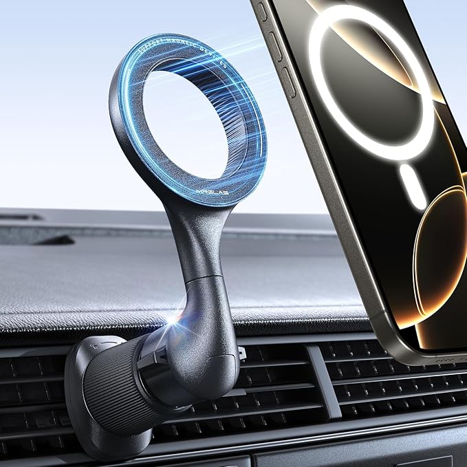 MRGLAS for MagSafe Car Mount [ 2025 Upgraded 40 Strong Magnets] [360° Rotation] Air Vent Magnetic Phone Holder [Double Metal Hook] Car Phone Holder Mount Compatible iPhone 17 16 15 Pro Max Plus S25 24
