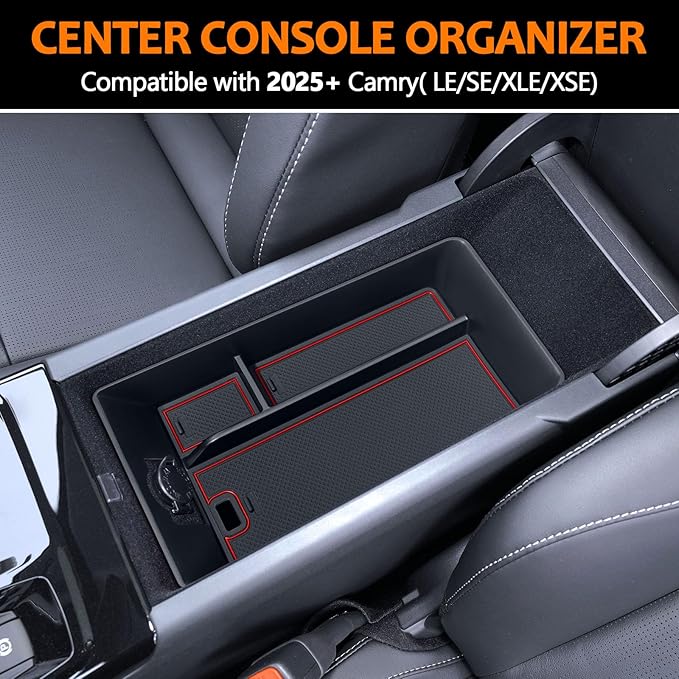 TOPINSTALL Red Center Console Tray Compatible with 2025 2026 Camry (XSE/XLE/SE/LE) Armrest Storage Box Console Organizer for 9th Gen Camry Interior Accessories