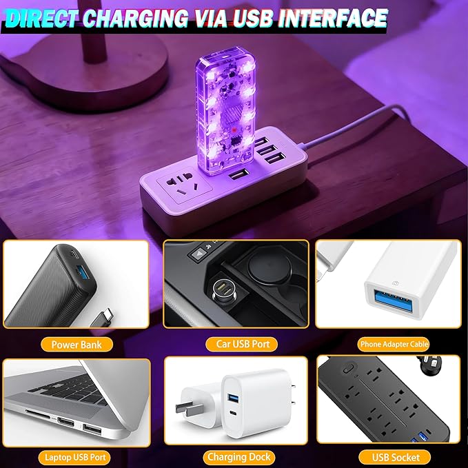 4 PCS Car LED Lights, USB Plug-in Rechargeable 8 High-Brightness LED Beads,Portable Mini Touch Control Dimmable Night Light for Car/Bedroom/Party/Holiday Decoration (2Red&2Blue)
