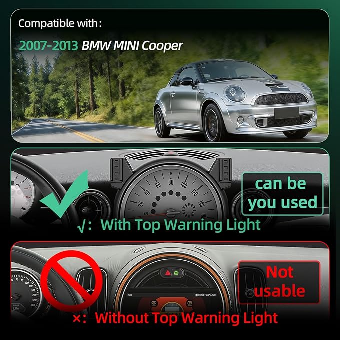 Phone Mount for BMW Mini Cooper (2007-2012 2013), Magnetic iPhone Holder, Magsafe Car Mount Charger, 15W Wireless Car Charger, Hands Free & 360°, 2008 2009 2010 2011 Mini Cooper Car Accessories