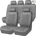CAR PASS Quilting Faux Leather Seat Covers Full Set, Waterproof Deluxe PU Premium Auto Seat Cover, Breathable Seat Covers Universal Fit for Most Sedan SUV Van Small Truck, Airbag Compatible All Gray