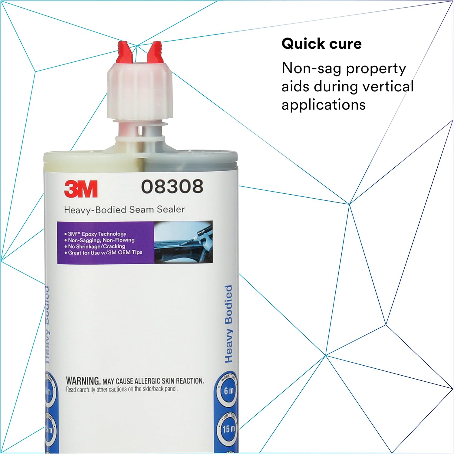 3M Heavy-Bodied Seam Sealer, 08308, Two-Part, Self-Mixing, Automotive Epoxy, 200 ml/6.75 fl oz Cartridge , Black